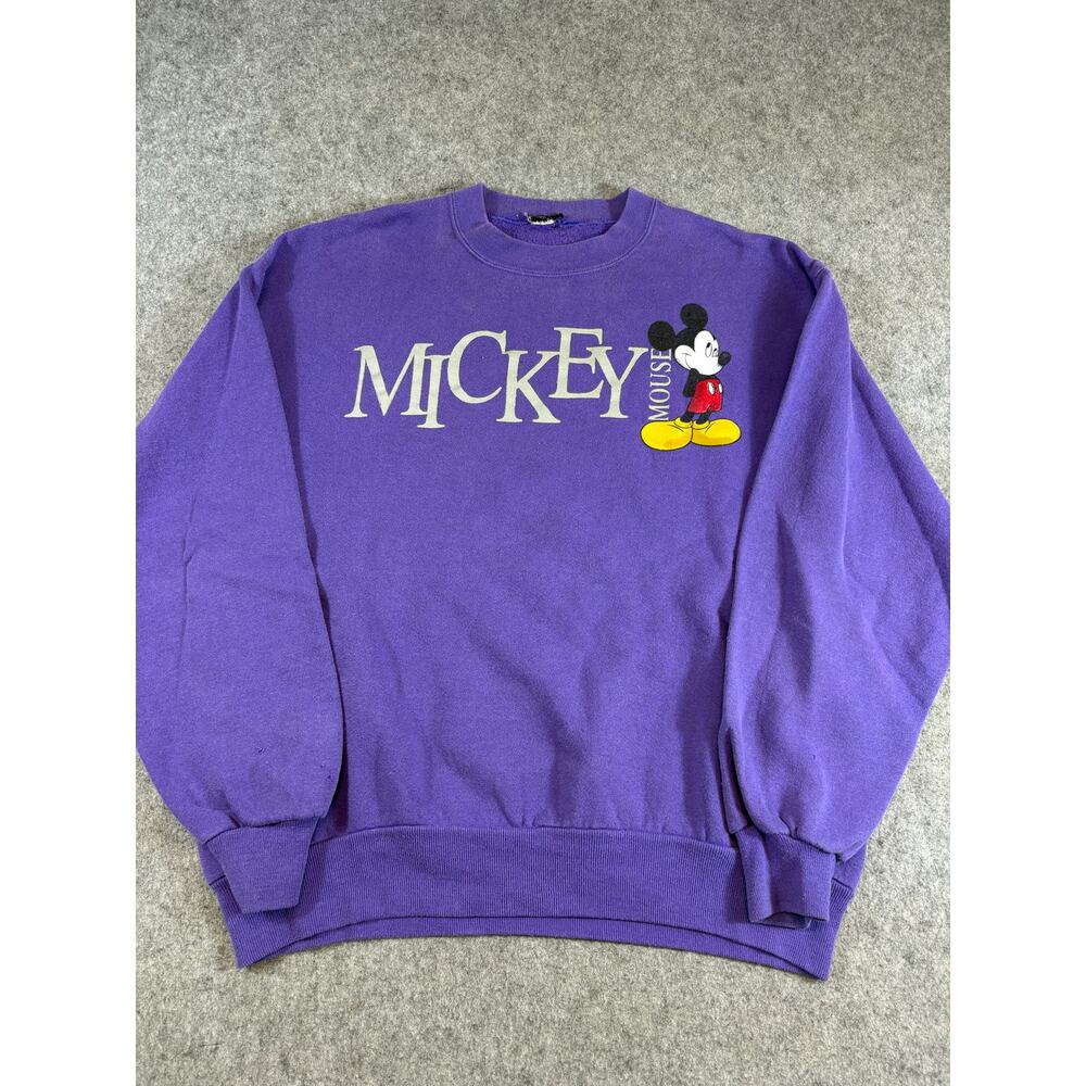 Vintage 90s Mickey Mouse Sweatshirt Mens Medium Purple Crewneck Disney Cartoon - Picture 1 of 5